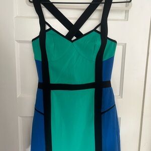Elegant Green and Blue Colorblock Dress